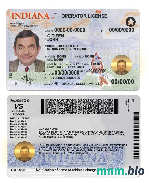 Szablon prawa jazdy USA Indiana (operator) w formacie PSD (2019-obecnie)